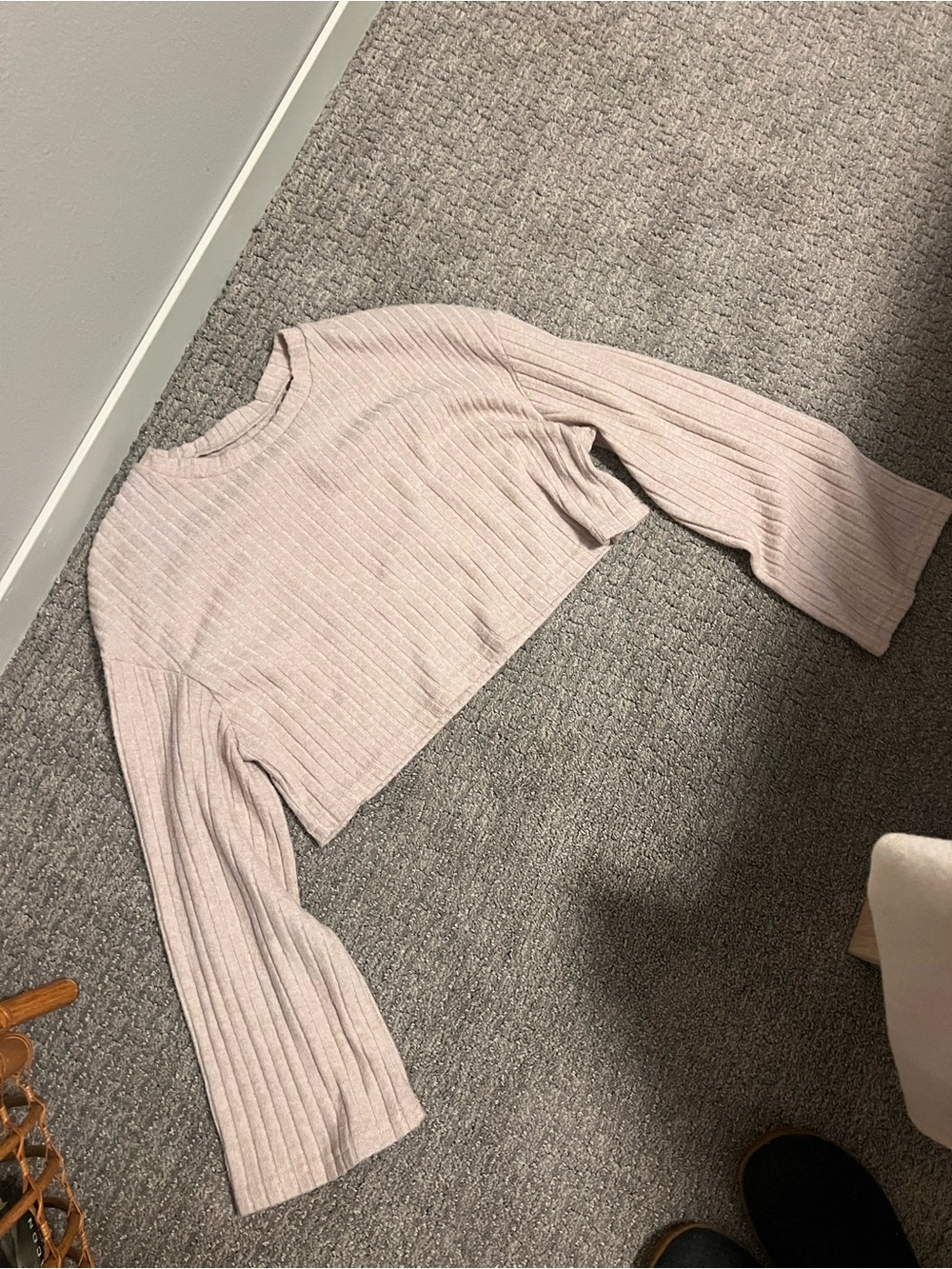 Light Pink Ribbed Long-Sleeve Sweater